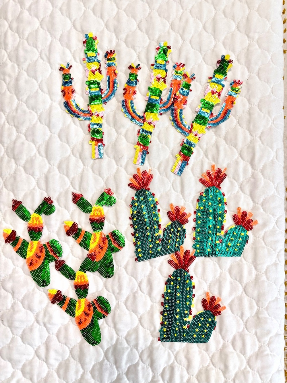 Colorful Sequin Cactus Appliqué Patch Set - (9) Accessories - Green & Orange